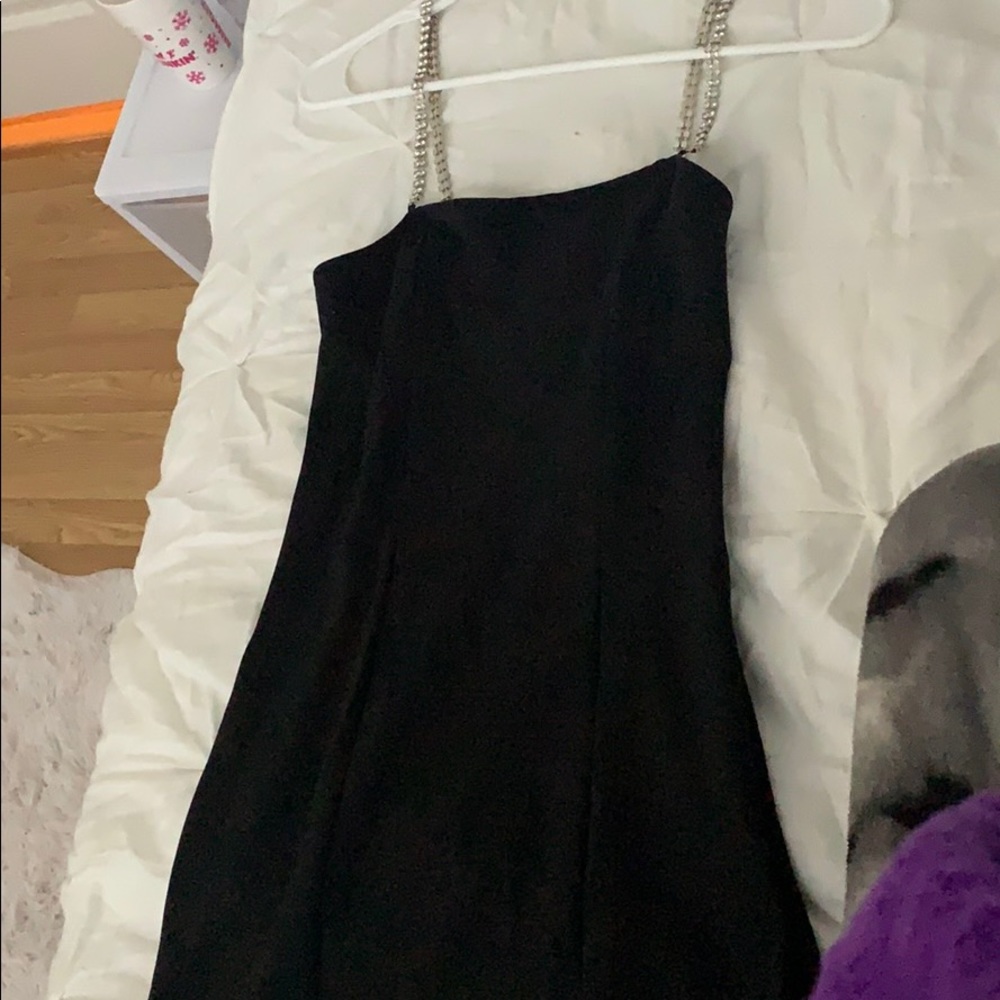 Black dress with sliver rhinestones straps